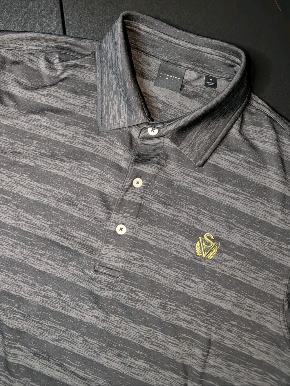 Dunning Performance Golf Polo Medium Black Gray Stripe Sage Valley